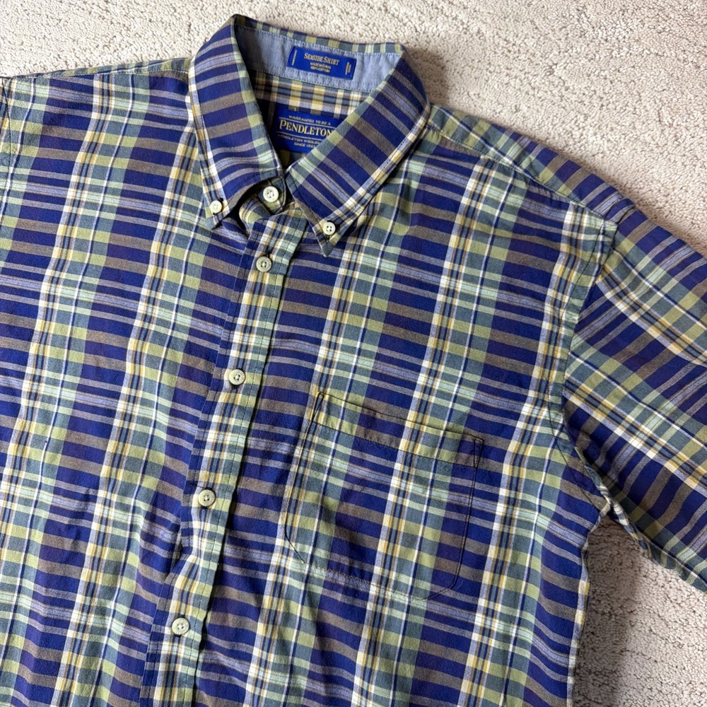 Men's Pendleton Size Large Seaside Shirt Short Sleeve Plaid Button Down